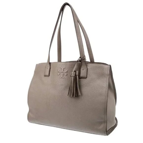 Tory Burch Thea Zip Closure Shoulder Strap Tote in French Gray Pebbled Leather - Picture 2 of 11